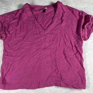 Universal Thread Blouse Women's Size M Pink V-Neck Dolman Sleeve Relaxed Fit EUC
